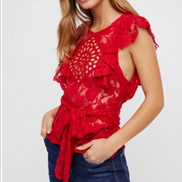 Free People Tops - FP One Free People Celeste Lace Top Red S